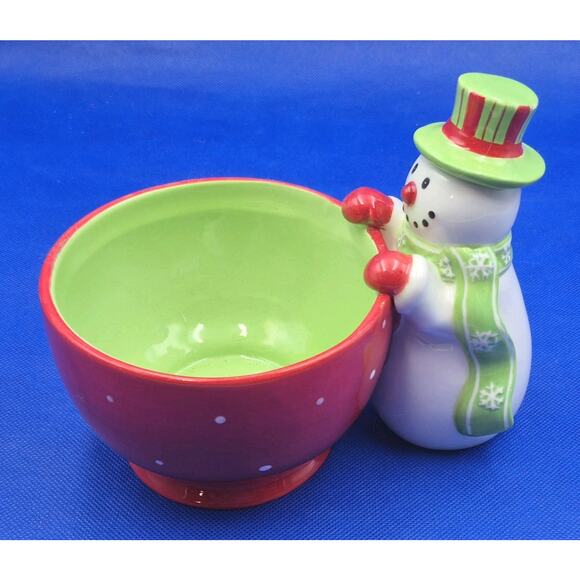 Festive Ceramic Snowman Dip Bowl with Serving Knife Red Green White 8x5x6" - Picture 1 of 8